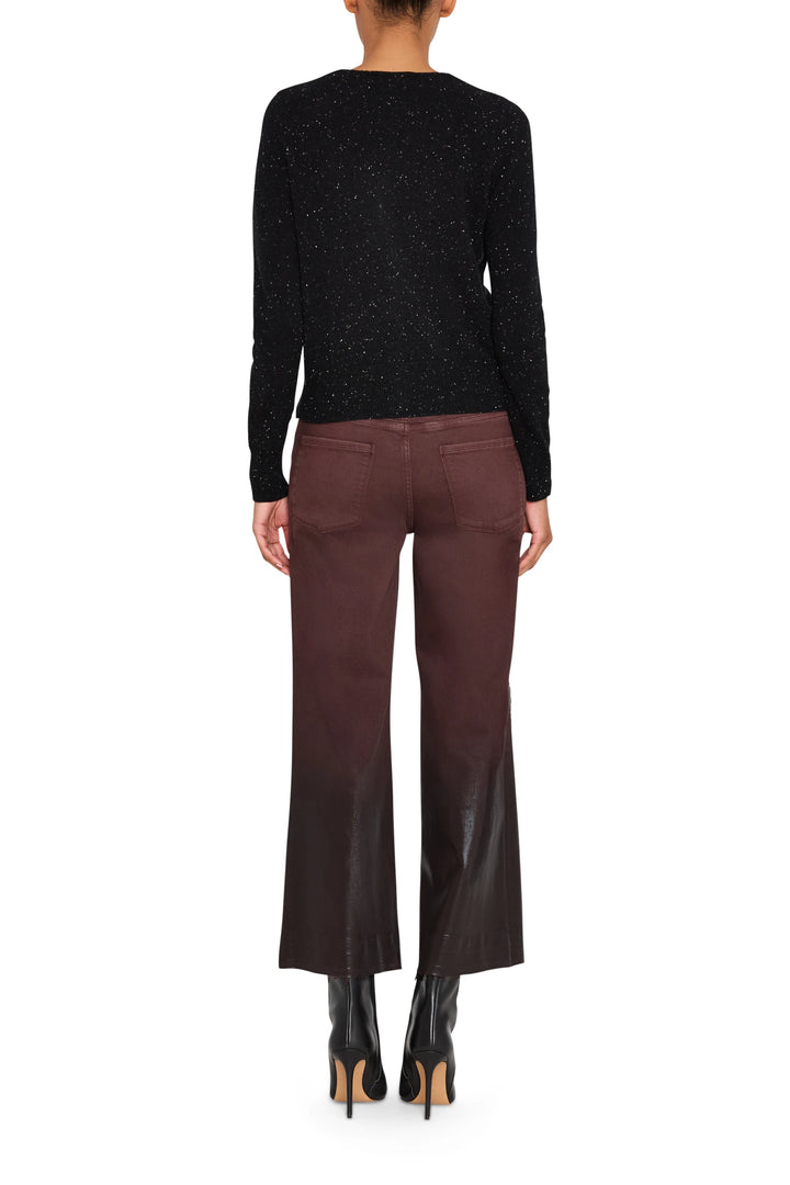 Heather Cashmere Double Layer Cardigan, relaxed fit, double-layer knit, ribbed trims; back view on model.