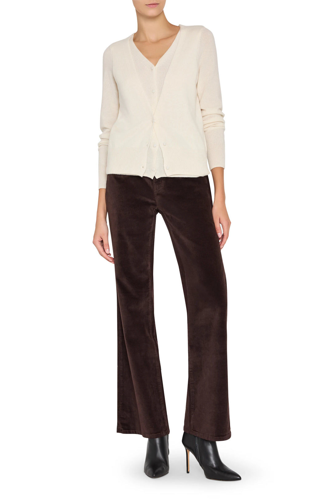 Heather Cashmere Double Layer Cardigan with relaxed silhouette and double-layered knit, front view on white.