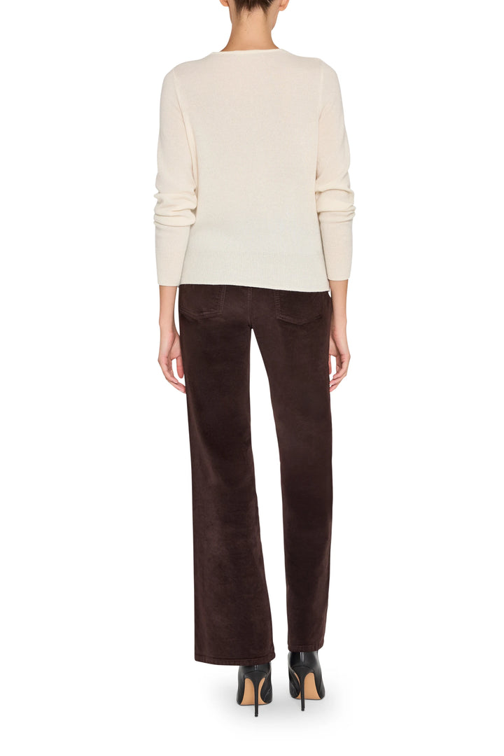 Relaxed fit, double-layer cashmere cardigan with open front and soft drape. Back view on white.