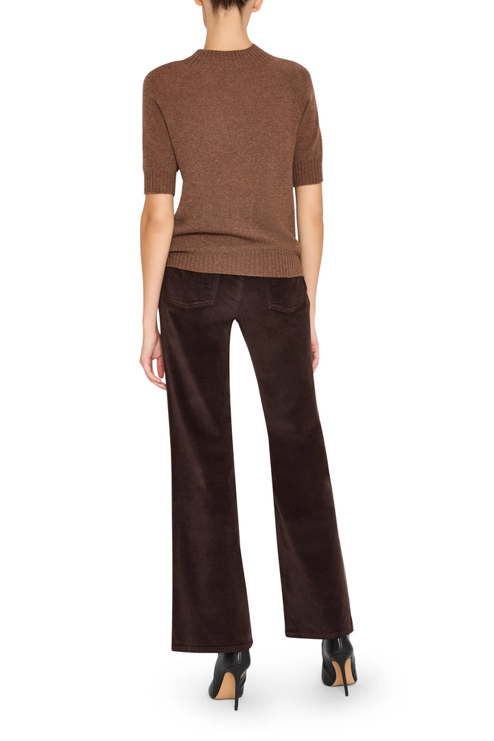 Crew neck cashmere sweater with classic fit and clean finish, back view on white.
