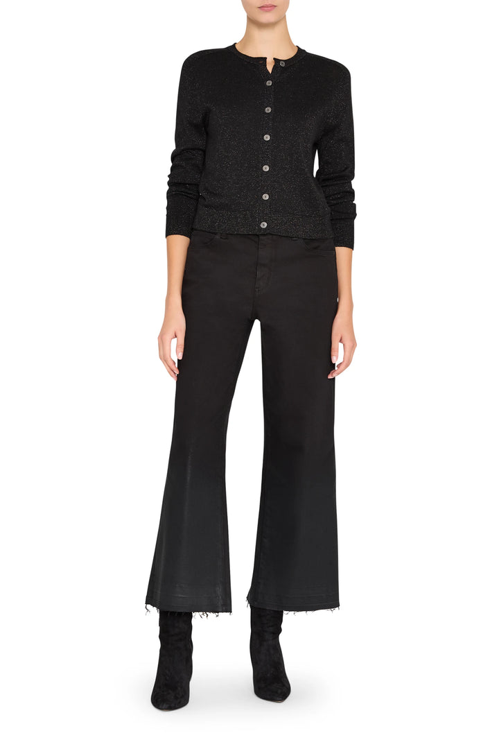 Relaxed-fit cardigan with button front, ribbed cuffs and hem in soft knit. Front view on white.