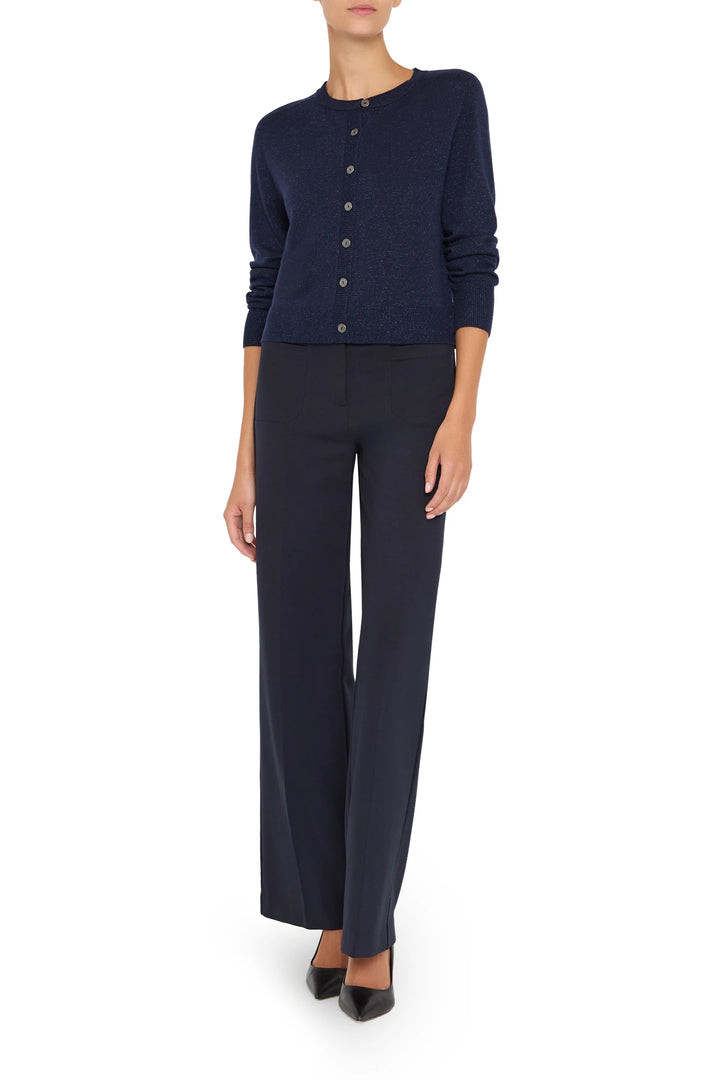 Relaxed-fit Khloe Sweater Cardigan with open front, ribbed trim, and long sleeves; front view on white.
