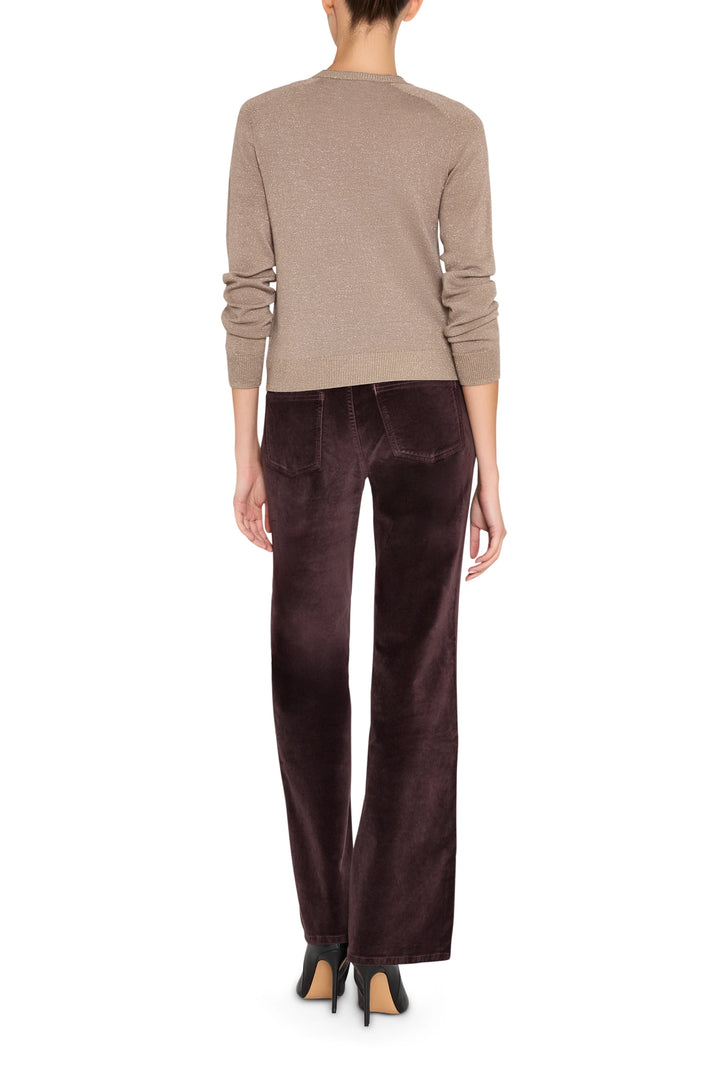 Relaxed fit cardigan with open front, drop-shoulder, ribbed cuffs and hem in knit; back view on model.