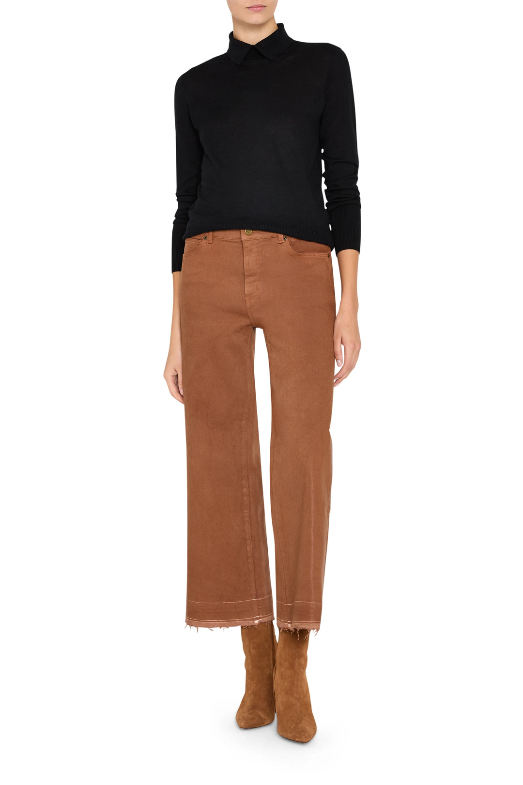 Relaxed fit Karli Sweater with crew neckline and ribbed hem, knit fabric; front view on model.