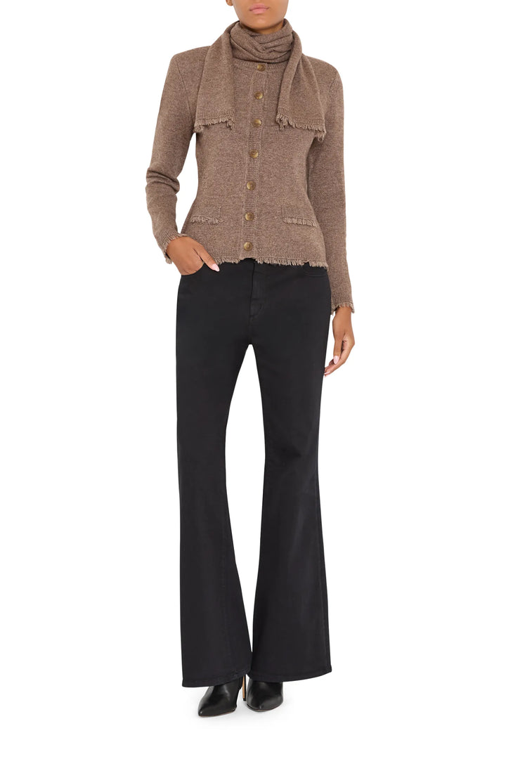 Relaxed-fit Gracie Cardigan with detachable scarf, soft knit fabric, minimal detailing; front view on white.