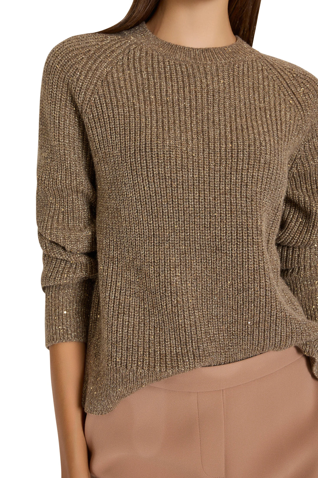 Kimberly Pull Over Sweater features modern knit silhouette with rib detail, constructed in soft fabric; front view on model.