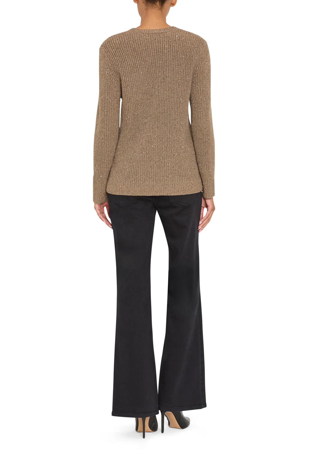 Back view of the Pippa Sweater Cardigan, a ribbed knit pullover with long sleeves. Back view on white.