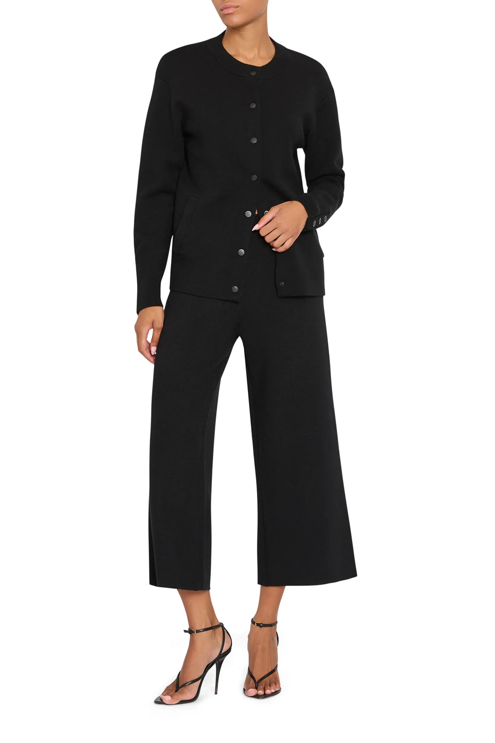 Saphire Knit Pant with wide-leg silhouette and soft knit construction, front view on model.