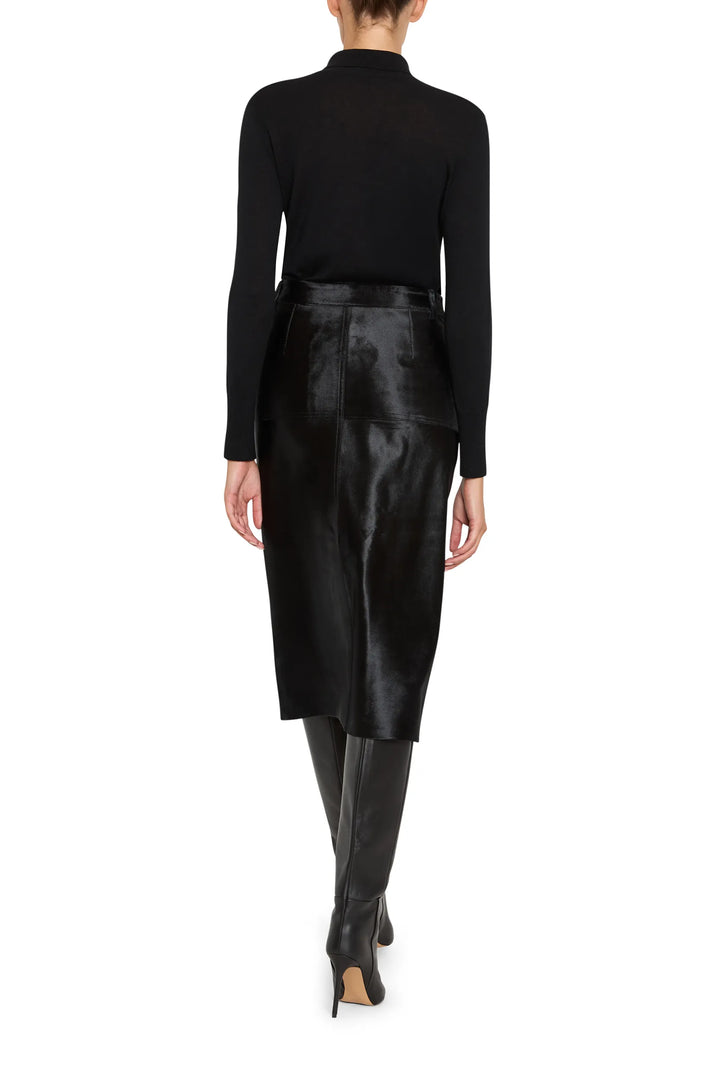 A-line Cindy Pony Skirt with soft structure and clean hem, fitted waist; back view on model.