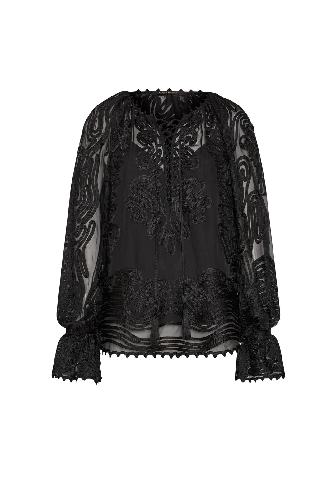 Black lace blouse on a white background