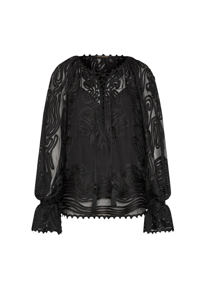 Black lace blouse on a white background