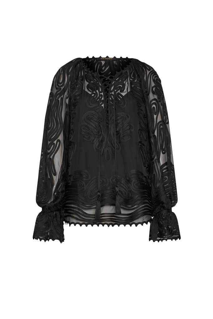 Florence Ribbon Embroidered Blouse Black | Kobi Halperin