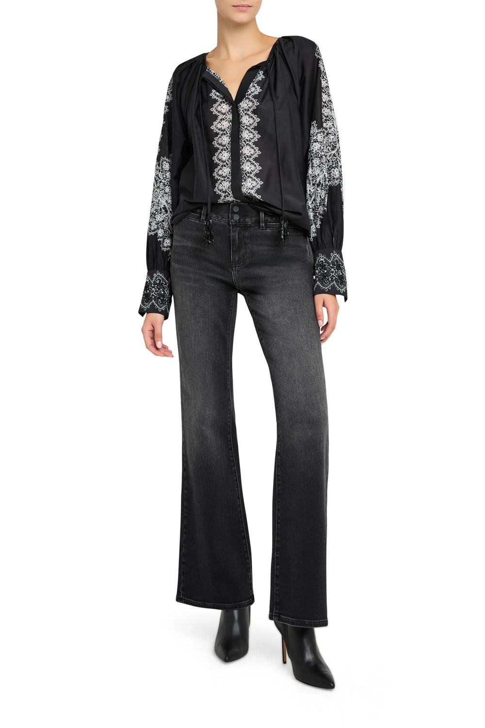 Hope Embroidered Blouse with relaxed silhouette, hand embroidery, soft fabric; front view on white.