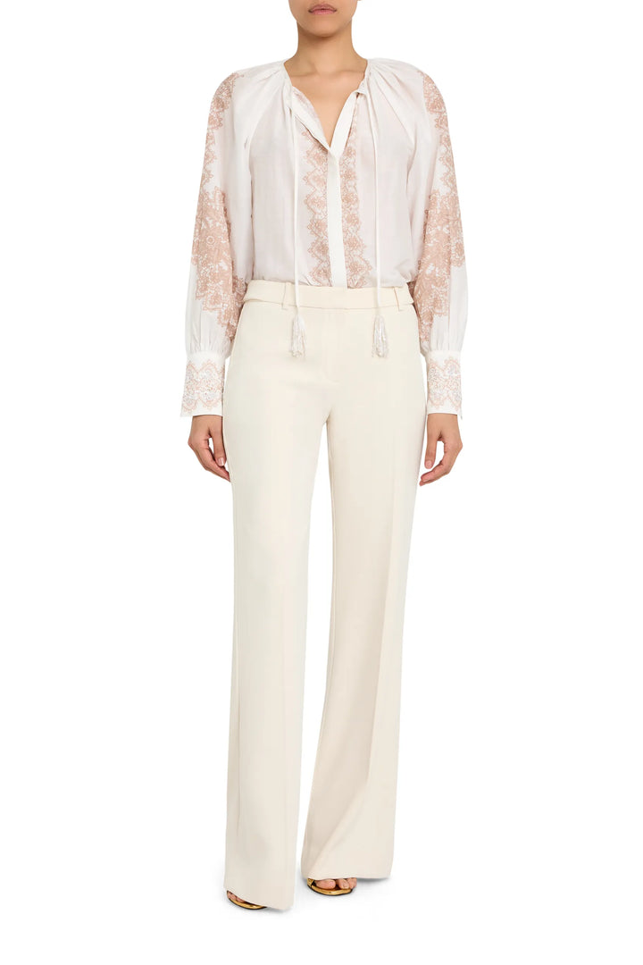 Relaxed-fit Hope Embroidered Blouse with floral hand-embroidery, gathered neckline. Front view on white.