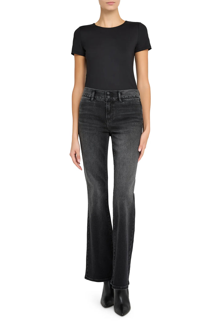 Relaxed-fit knit with ribbed hem, cuff, and neckline in soft yarn; crew neck and long sleeves. Front view on white.