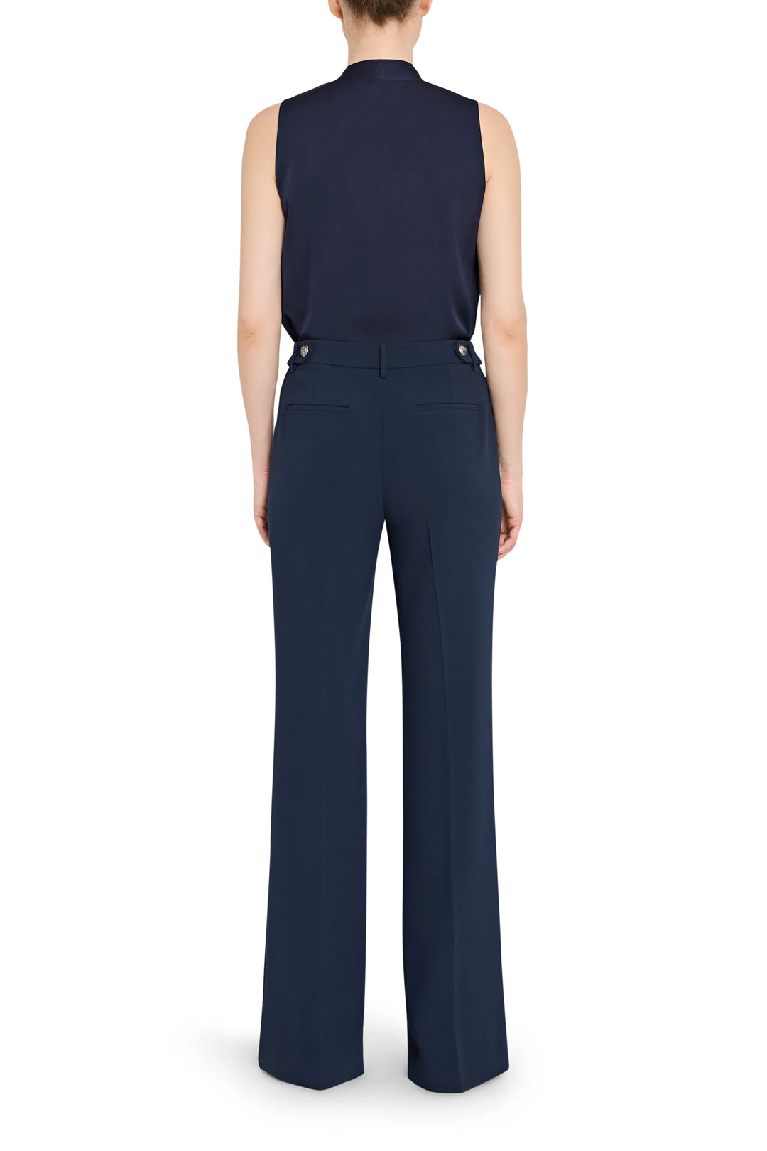 Navy sleeveless top and pants set on a white background