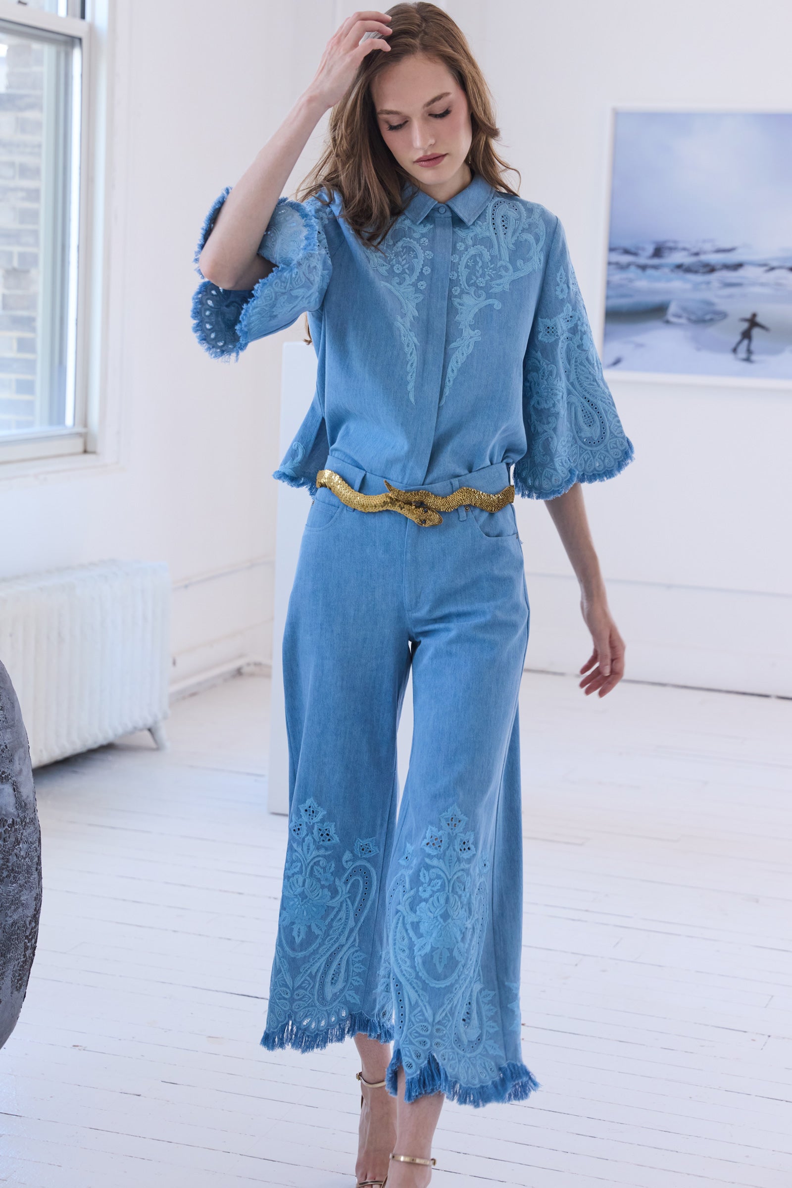 Marigold Denim Emb Pant Medium Indigo | Kobi Halperin