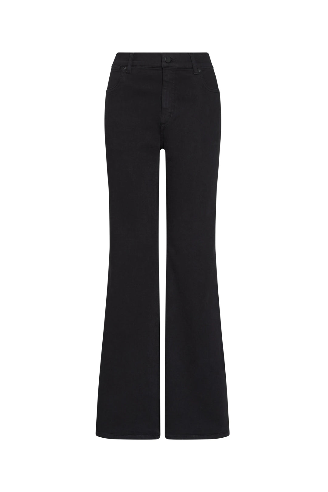 Black flared jeans on a white background