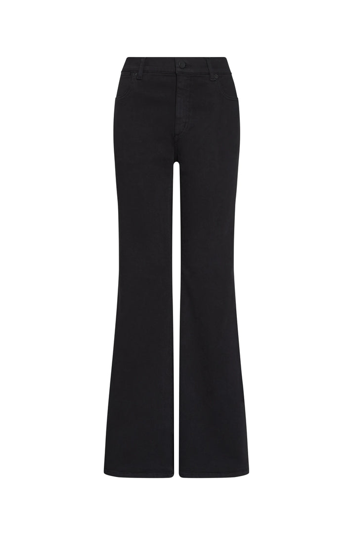 Black flared jeans on a white background
