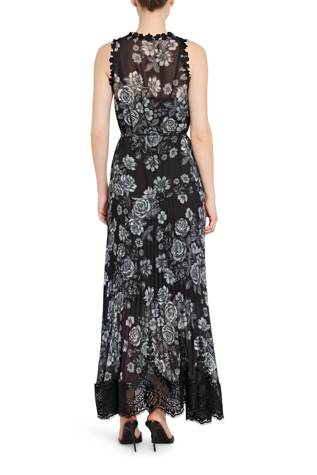 Black floral lace dress on a white background
