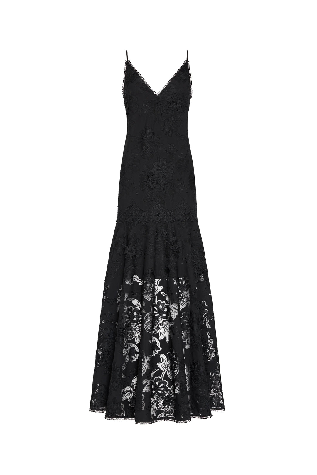 Black floral dress on a white background