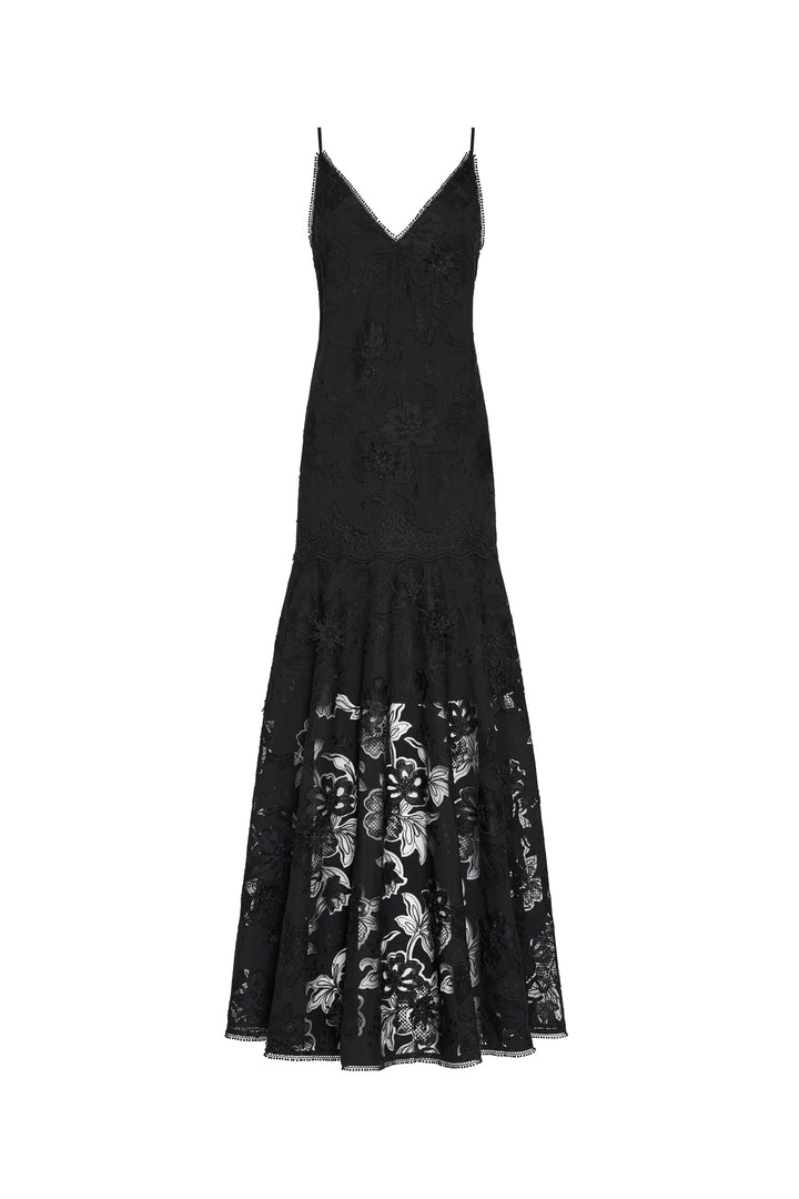 Black floral dress on a white background