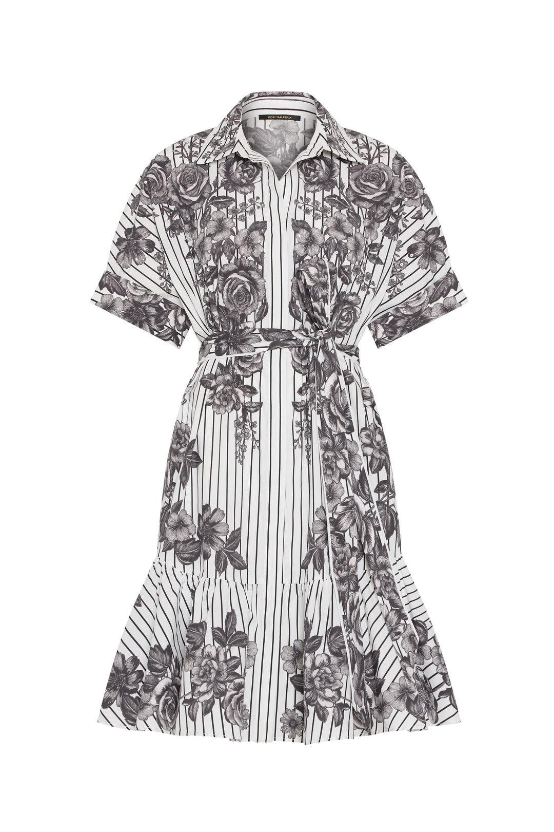 Black and white floral dress on a white background