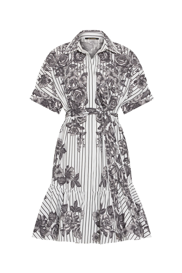 Black and white floral dress on a white background