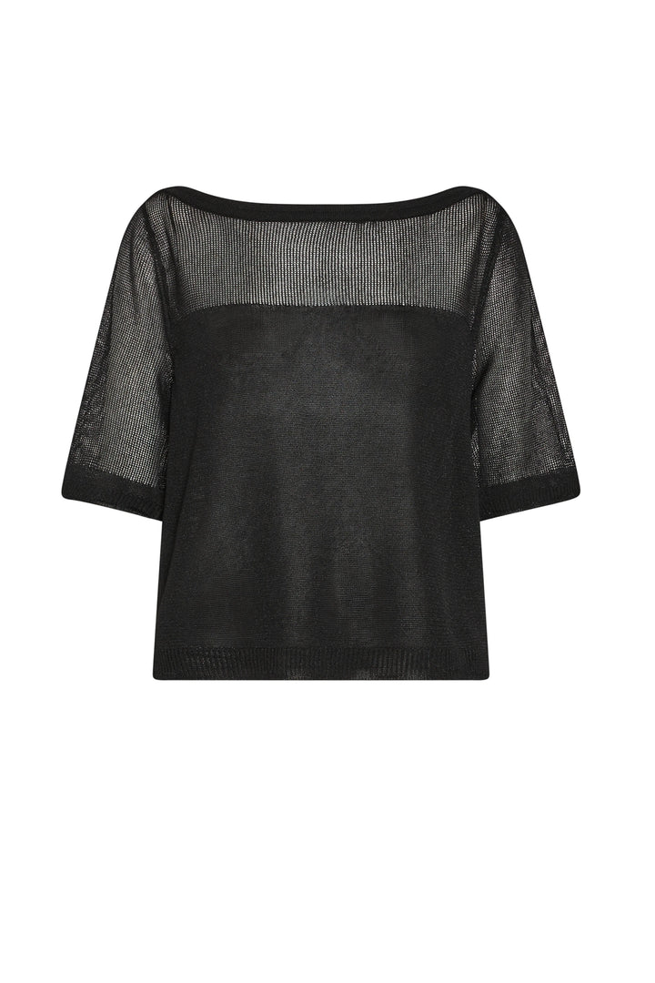 Black sheer top on a white background
