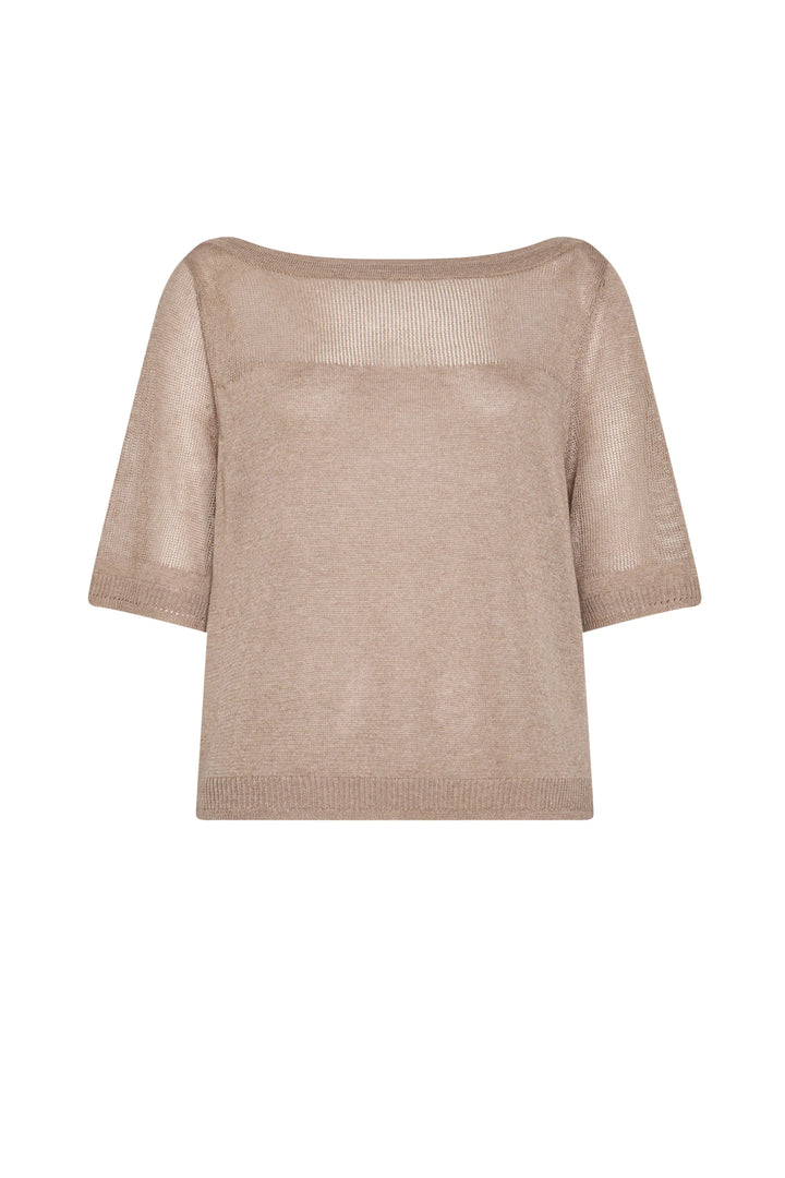Beige knit top on a white background
