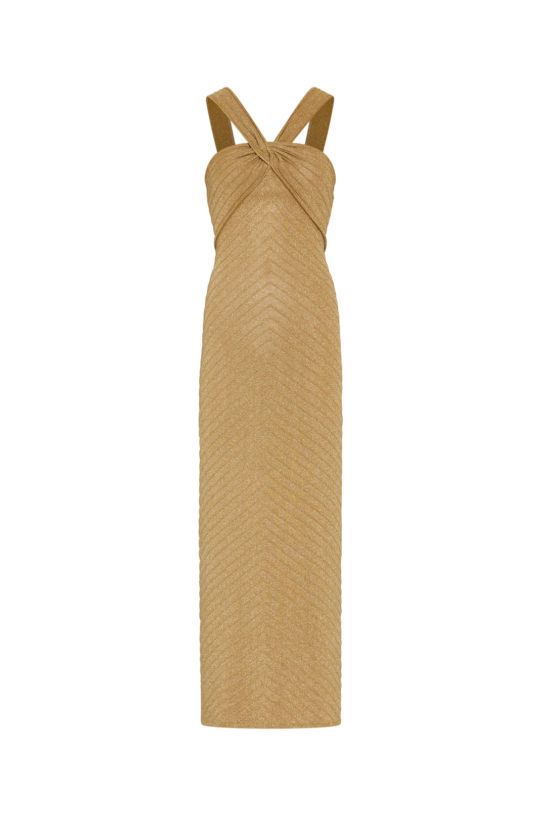 Beige dress with criss-cross straps on a white background