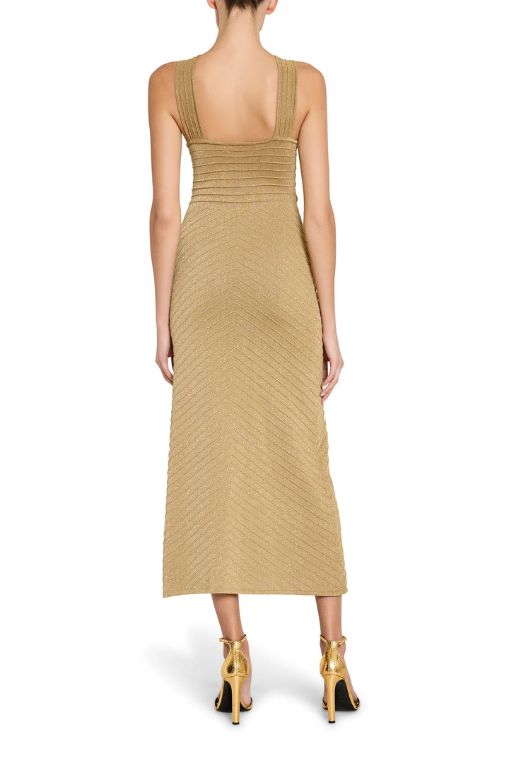 Beige dress with a fitted silhouette on a white background