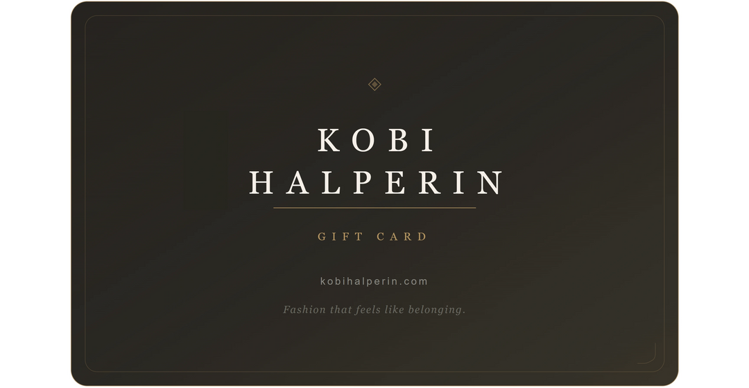 Kobi Halperin gift card with brand name on a black background